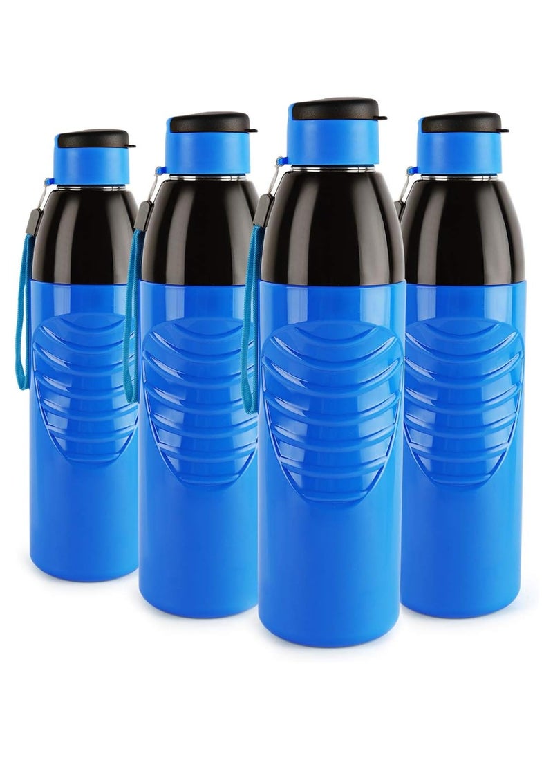 Puro Steel-X Zen Inner Steel Outer Plastic with PU Insulation Water Bottle, Set of 4, 600ml, Blue