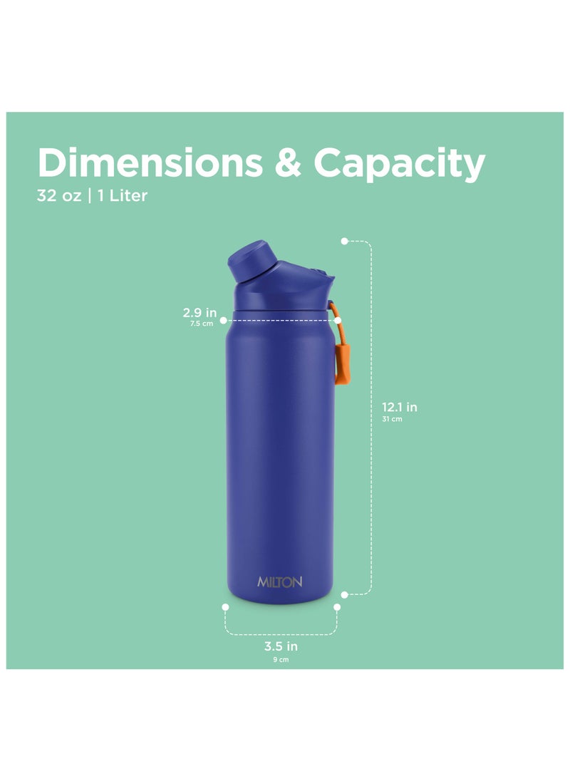 Milton 32 oz Stainless Steel Thermos Water Bottle with Magnetic Straw Lid, Double Walled Vacuum Insulated Flask, Keeps Drinks Hot for 12 Hours, Cold for 24 Hours, Leakproof Design for Travel, Turk