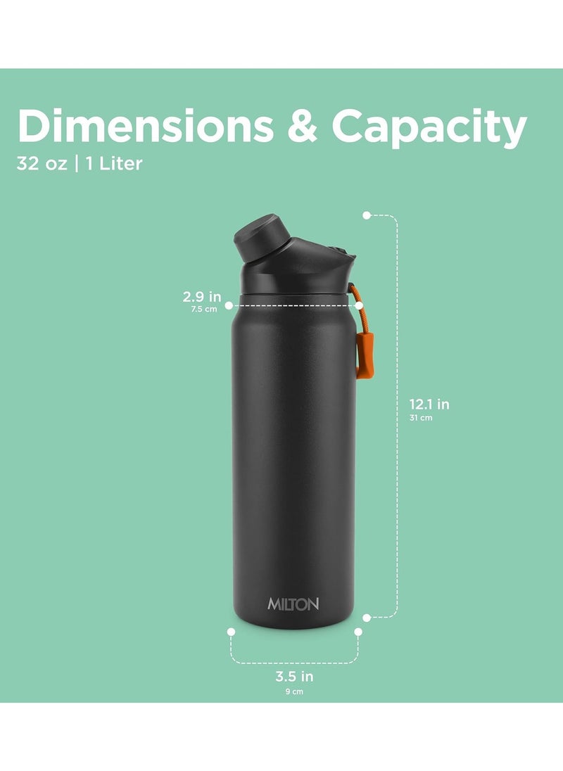 MILTON 32 oz Stainless Steel Thermos Water Bottle with Magnetic Straw Lid, Double Walled Vacuum Insulated Flask, Keeps Drinks Hot for 12 Hours, Cold for 24 Hours, Leakproof Design for Travel, Turk