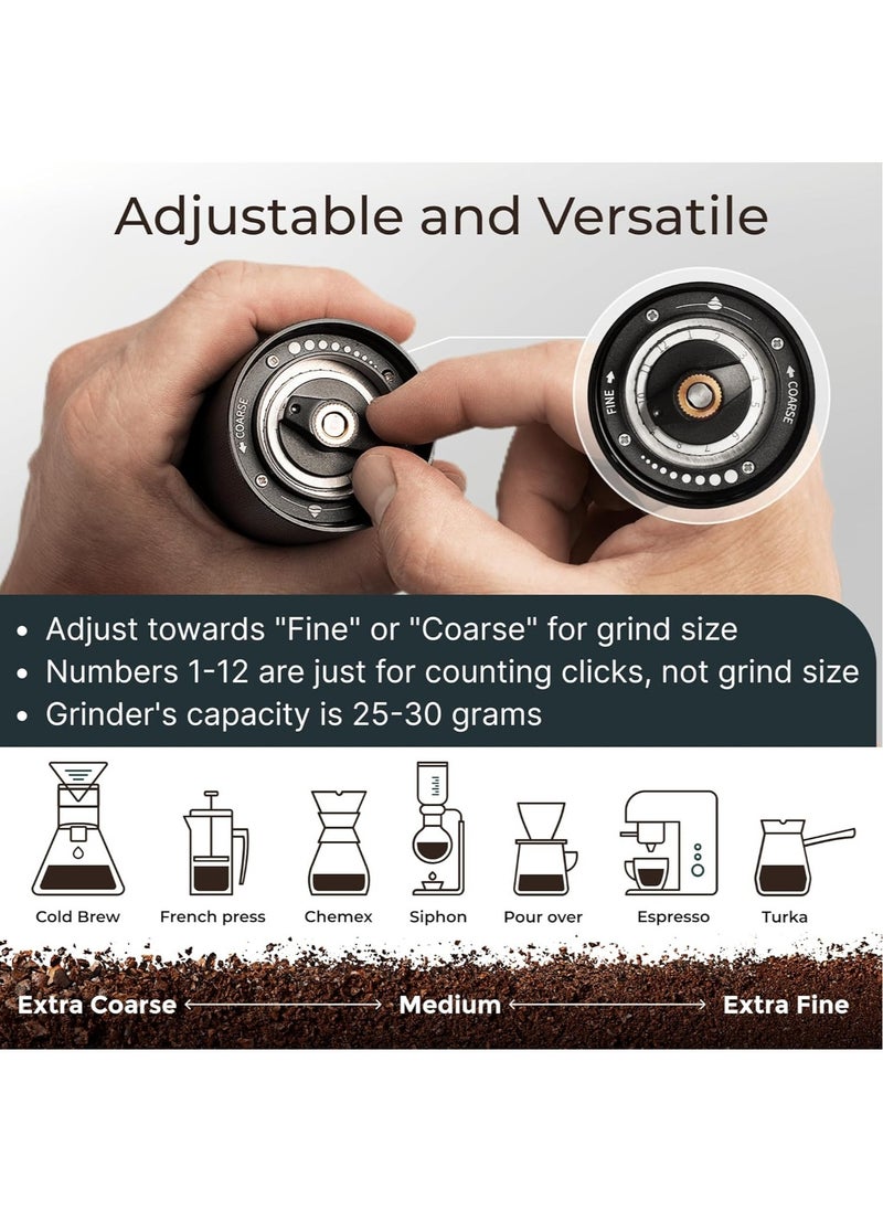 Manual Coffee Grinder, Hand Crank Coffee Grinder - Stainless Steel Conical Burr Coffee Grinder Manual with Adjustable Setting Double Bearing Hand Espresso Grinder Perfect for Home, Office, and Camping