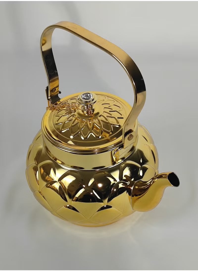 Set of 3 Food Grad Stainless Steel Arabic Style Teapot Luxury Floral Engraved Design Tea Kettle with Attached Lid