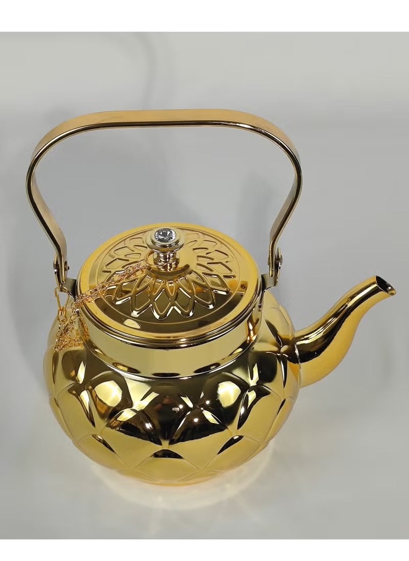 Set of 3 Food Grad Stainless Steel Arabic Style Teapot Luxury Floral Engraved Design Tea Kettle with Attached Lid