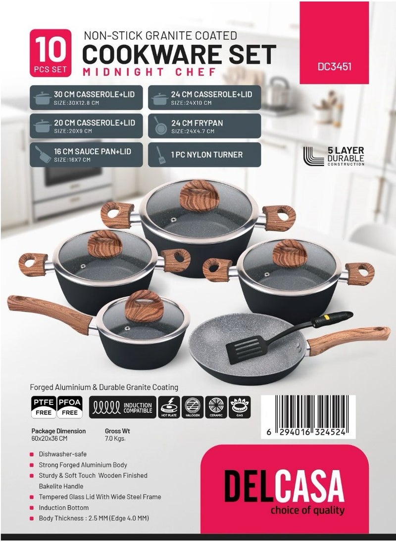 Chef Master 10 Piece Non stick Cookware Set With 5 Layer Granite