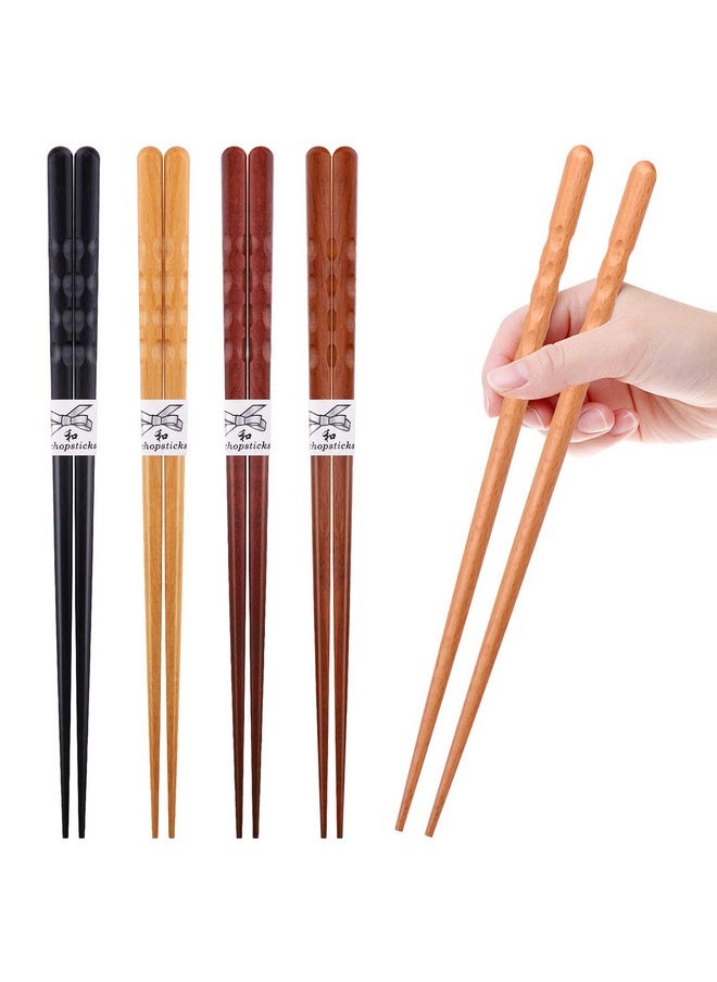 Reusable Chopsticks Japanese Natural Wooden 5 Pairs Classic Style Lightweight Hand-Carved Safe Chop Sticks 8.8 Inch/22.5Cm Gift Set