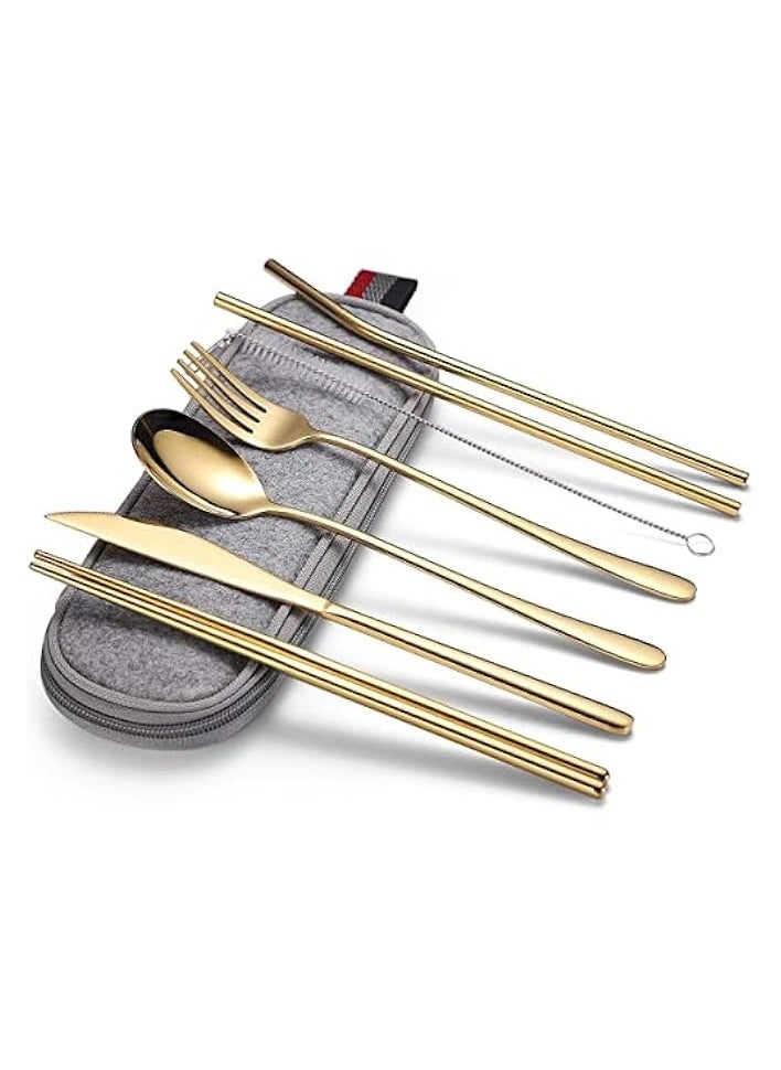 Stainless Steel Travel Camping Cutlery Set with Waterproof Case, 7 Pieces