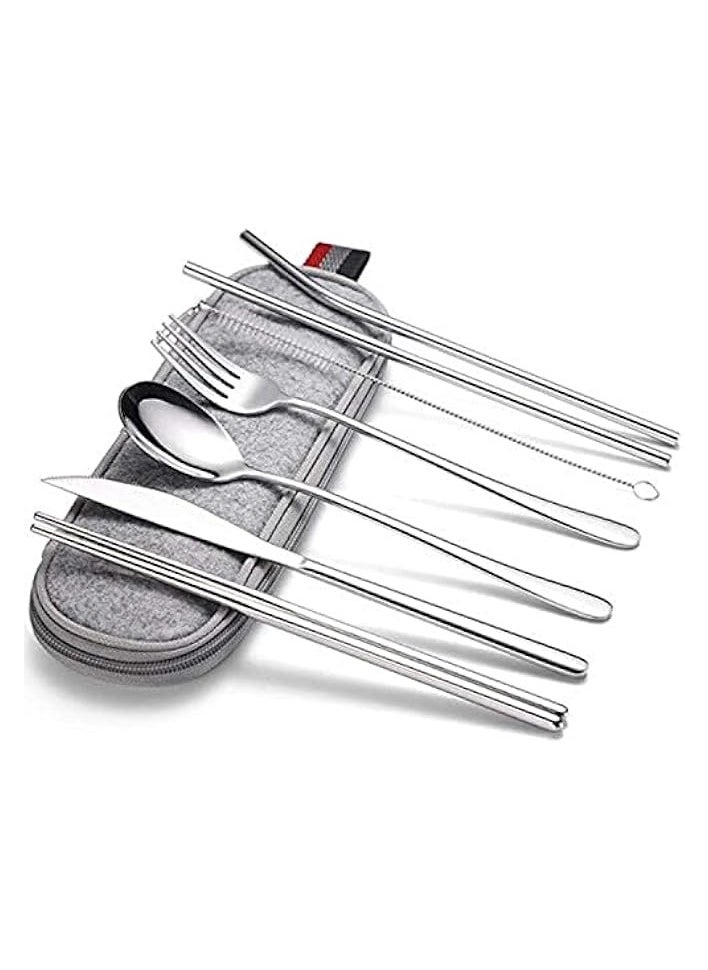 Stainless Steel Travel Camping Cutlery Set with Waterproof Case, 7 Pieces