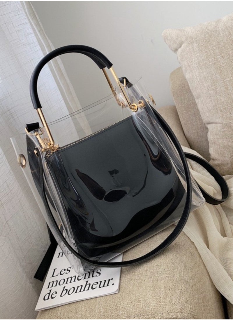 Fashionable Dual-Use Black Transparent Small Bag Jelly Shoulder Crossbody Bag