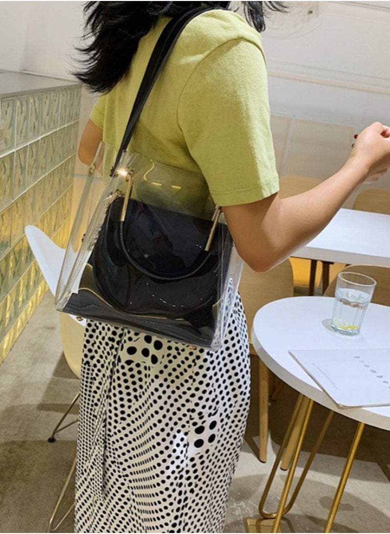 Fashionable Dual-Use Black Transparent Small Bag Jelly Shoulder Crossbody Bag