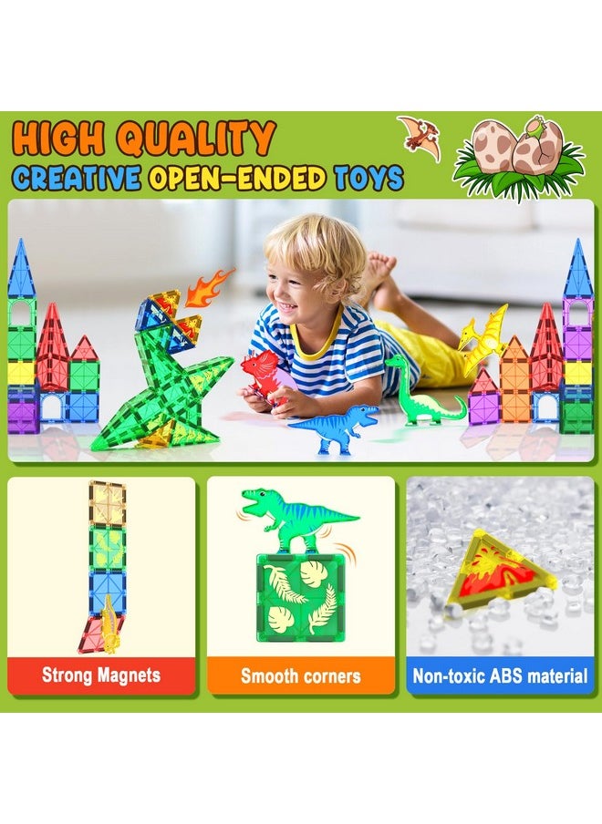 Dinosaur Toys Magnetic Tiles - Magnet Building Blocks For Toddler Kids Toys Stem Sensory Outdoor Toys For 3+ Year Old Boys And Girls, Dinosaur World Creative Games Kids Toys