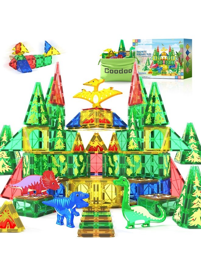 Dinosaur Toys Magnetic Tiles - Magnet Building Blocks For Toddler Kids Toys Stem Sensory Outdoor Toys For 3+ Year Old Boys And Girls, Dinosaur World Creative Games Kids Toys