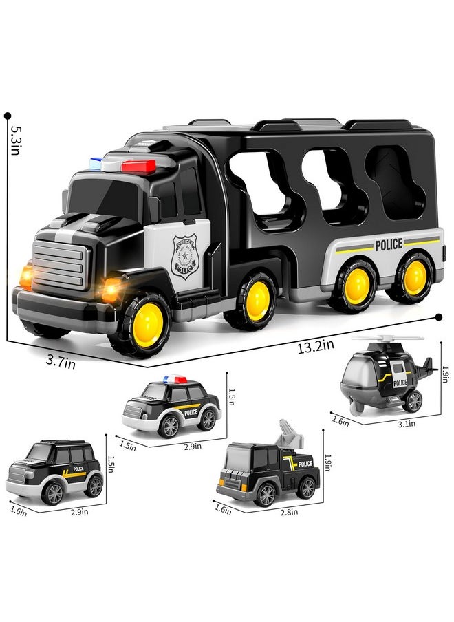 Police Truck Toys For Toddler 3 4 5 6 Years Old Boys - 5-In-1 Friction Power Emergency Vehicle, Police Car Toy For Toddlers 1-3, Carrier Truck Toys For Kids 3-5, For Girl Age 3-9