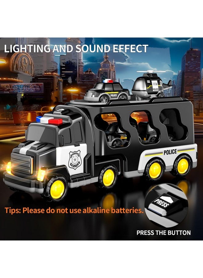 Police Truck Toys For Toddler 3 4 5 6 Years Old Boys - 5-In-1 Friction Power Emergency Vehicle, Police Car Toy For Toddlers 1-3, Carrier Truck Toys For Kids 3-5, For Girl Age 3-9