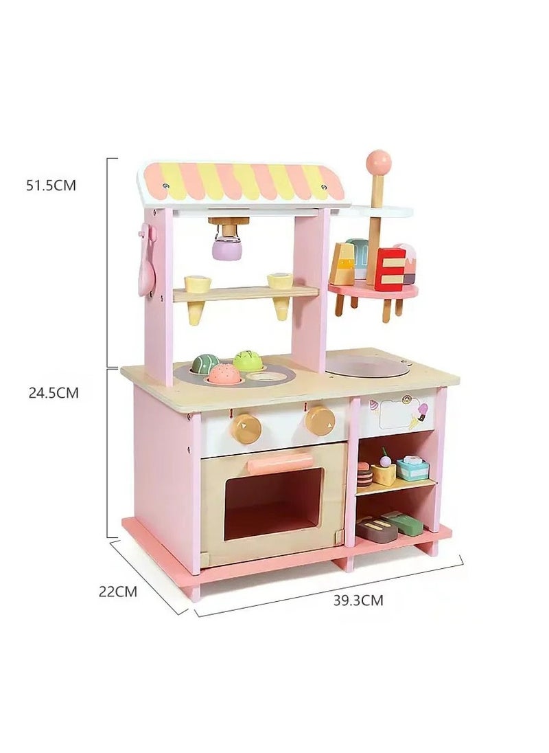 Wooden Dessert Shop Playset – Pretend Kitchen Ice Cream Stall Toys for Kids, Educational Role-Play Toy with Wooden Desserts and Accessories, Creative Play House for Toddlers and Kids