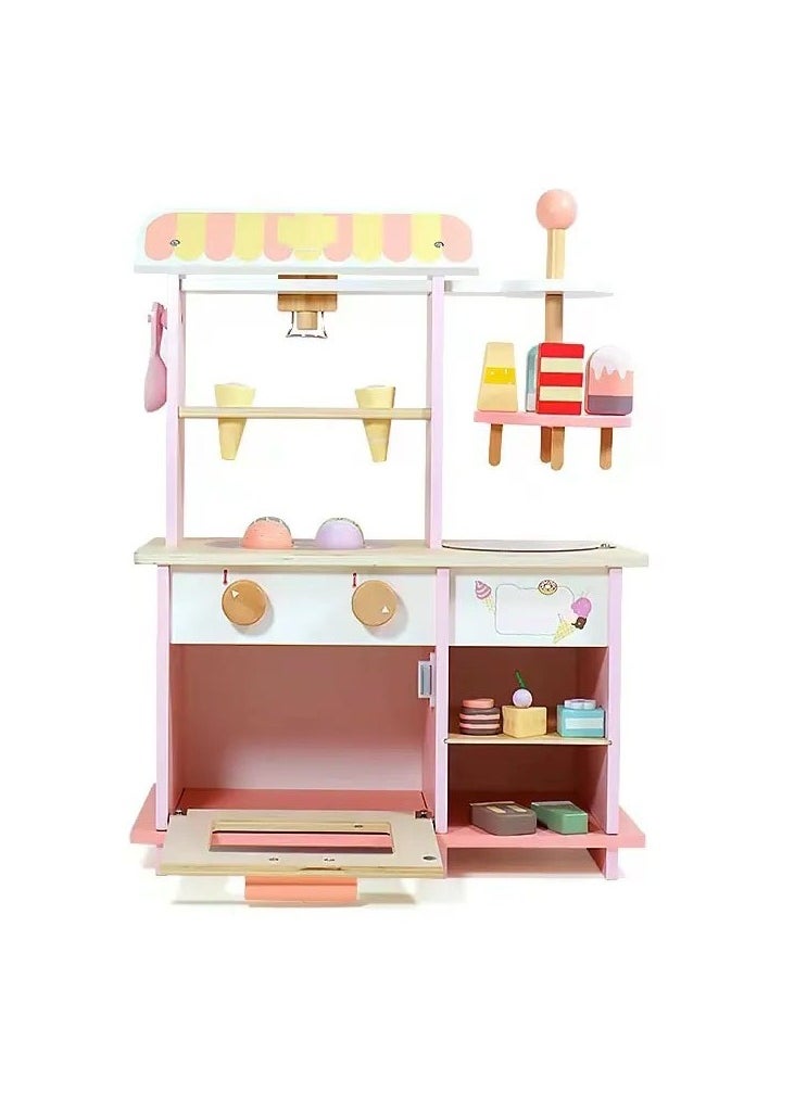 Wooden Dessert Shop Playset – Pretend Kitchen Ice Cream Stall Toys for Kids, Educational Role-Play Toy with Wooden Desserts and Accessories, Creative Play House for Toddlers and Kids