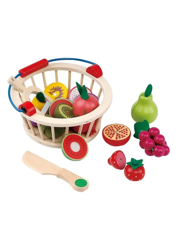 Wooden Kitchen Playhouse Toy Set – 12/14/16-Piece Pretend Play Food Set with Magnetic Cut Fruits and Vegetables, Wooden Basket Toys for Toddlers, Role-Playing Educational Kitchen Toy for Kids