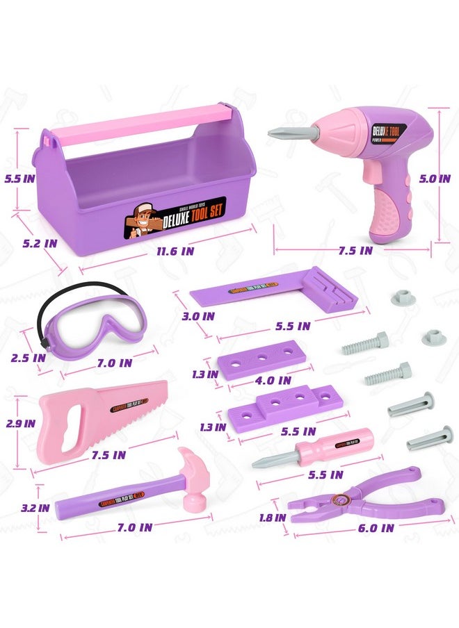 Pink Purple Kids Tool Box Toy Construction Tools (18Pcs) Hand Drills,Can Be Used At Home,Outdoors,Or At Gatherings With Friends Pretend Play Learning Gift For Kids 3 4 5 6 7 Years Old