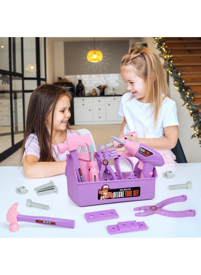 Pink Purple Kids Tool Box Toy Construction Tools (18Pcs) Hand Drills,Can Be Used At Home,Outdoors,Or At Gatherings With Friends Pretend Play Learning Gift For Kids 3 4 5 6 7 Years Old