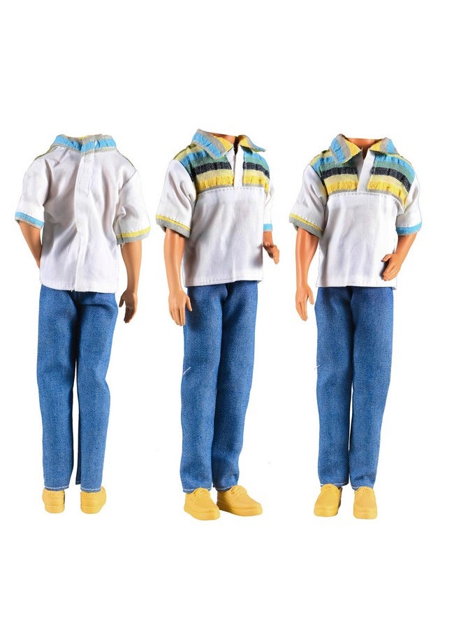 3 Sets Doll Casual Wear Clothes Overalls Jacket Pants Outfits With 3 Pair Shoes For 12 Inches Dolls