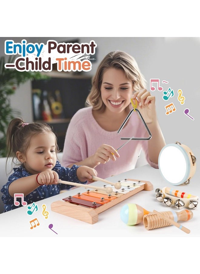 Toddler Musical Instruments-Montessori Wooden Educational Toys For Toddlers 1-3,Baby Musical Instruments,Neutral Color Musical Instruments Set With Xylophone,Maracas,Bell,Birthday Gift For Ages 1 2 3