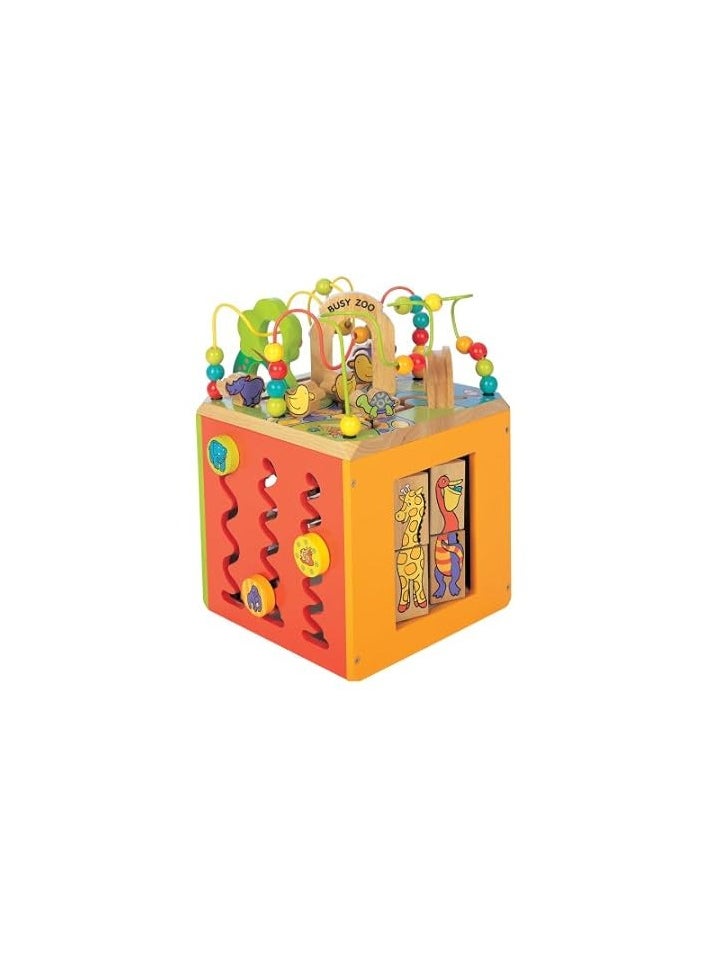 Wooden Bead Maze Activity Cube for Toddlers – Multi-Functional Busy Zoo Educational Toy, Treasure Box with Bead Maze, Shape Sorter, and Learning Activities, Durable Wood, Ideal for 1-3 Year Olds