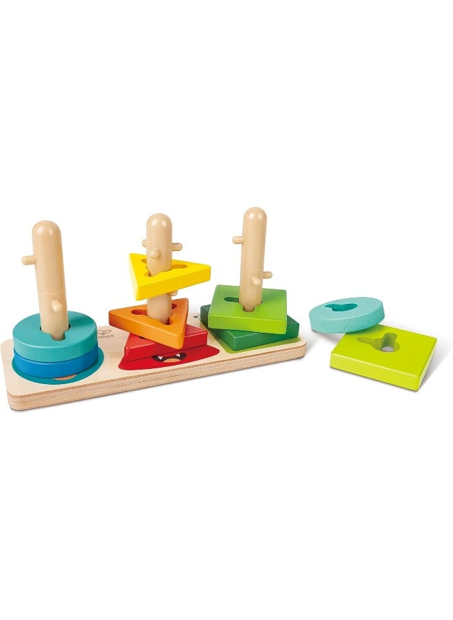 Hape, Wooden Monster Twist & Stack Blocks Puzzle 10 pcs, Shape Sorting & Stacking Blocks, For Toddlers, Wooden Toys, Great For Colour & Shape Recognition