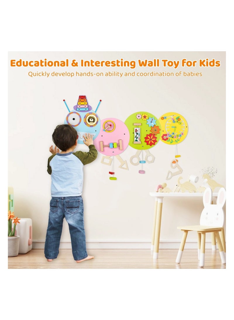 Caterpillar Activity Wall Panels for Toddlers – Educational Sensory Wall Toy with 8 Interactive Games, Preschool Learning Activities, Montessori-Inspired Toddler Room Décor, Ideal for Classrooms & Playrooms