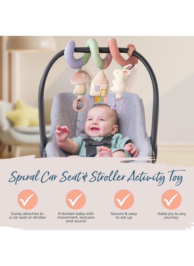 Spiral Car Seat & Stroller Activity Toy - Stroller & Car Seat Toys For Ages 0 Months And Up - Hanging Toys Include Dangling Ring, Mirror And Textured Ribbons (Pastel Rainbow)