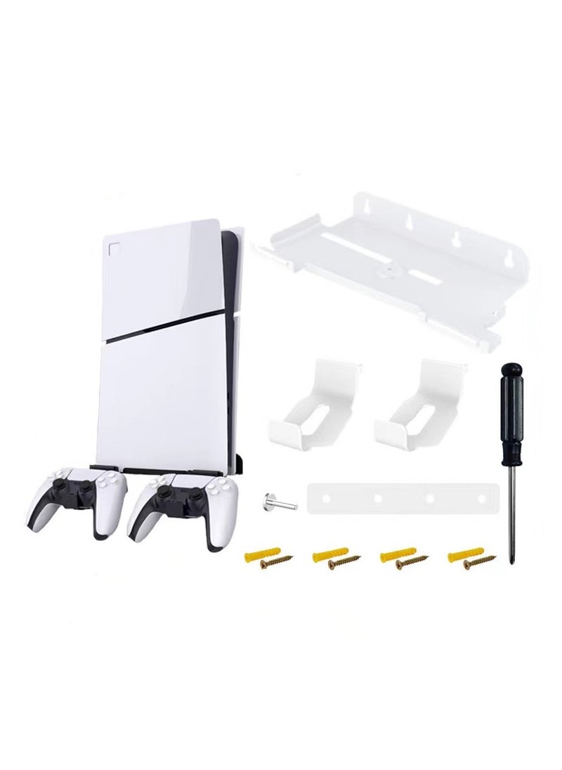 Wall Mount Stand for Wall Mount for PS5 Slim 2023 (Disc And Digital Edition) With 2 Removable Controller Holder , Screw Fixing (White)