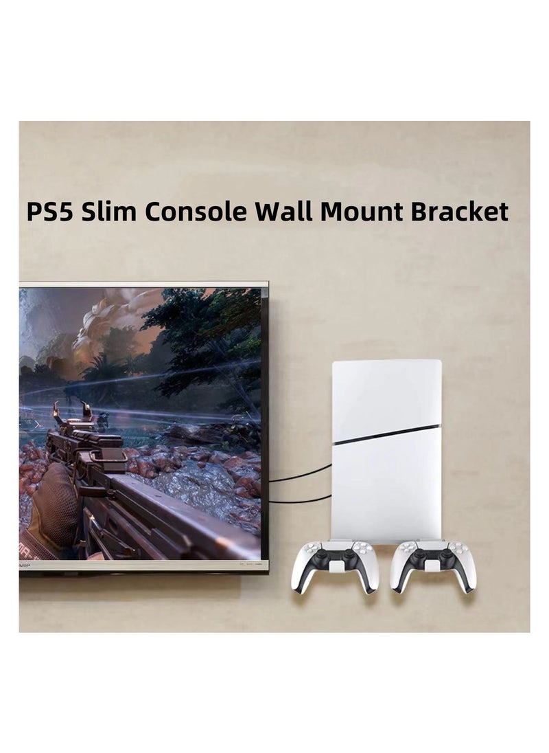 Wall Mount Stand for Wall Mount for PS5 Slim 2023 (Disc And Digital Edition) With 2 Removable Controller Holder , Screw Fixing (White)