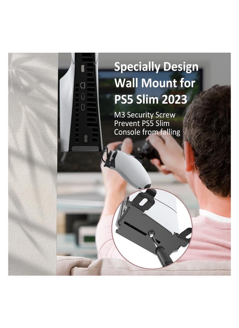 Wall Mount Stand for Wall Mount for PS5 Slim 2023 (Disc And Digital Edition) With 2 Removable Controller Holder , Screw Fixing (White)