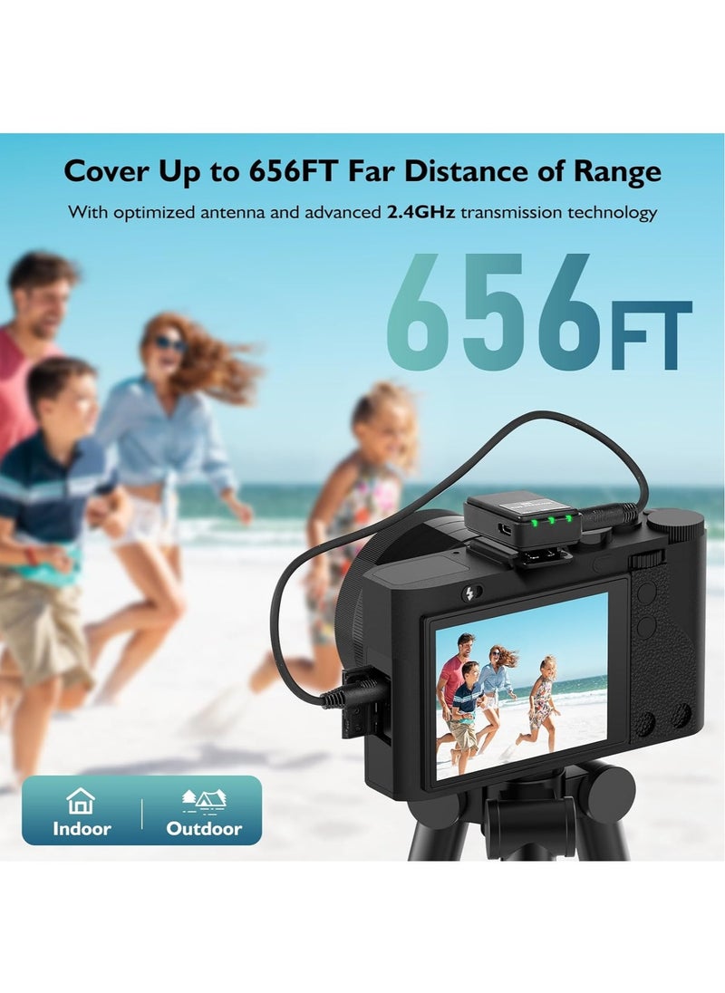 Wireless Lavalier Microphone (2 TX + 1RX + Charging Case) for DSLR Camera iPhone Android PC 656FT Range Professional Lapel Mic Wireless with 48KHZ/24Bit Clear Voice, 30Hours Vlogging