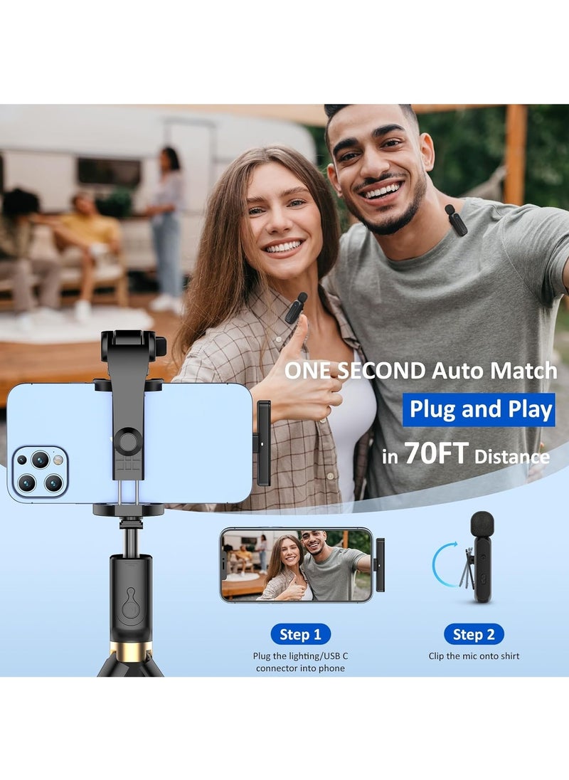 2 Pcs Wireless Lavalier Microphone for iPhone iPad Android with Charging Case 7H Clip on Lapel Microphone Wireless for Video Recording Vlogging, YouTube, Interview, 3 Mode Denoise, 70ft