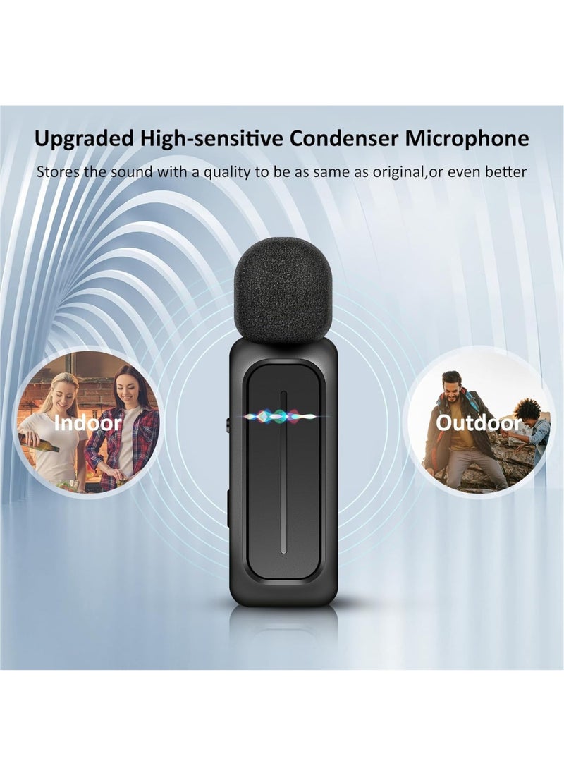 2 Pcs Wireless Lavalier Microphone for iPhone iPad Android with Charging Case 7H Clip on Lapel Microphone Wireless for Video Recording Vlogging, YouTube, Interview, 3 Mode Denoise, 70ft
