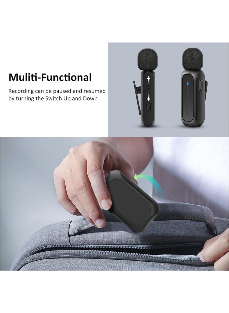 2 Pcs Wireless Lavalier Microphone for iPhone iPad Android with Charging Case 7H Clip on Lapel Microphone Wireless for Video Recording Vlogging, YouTube, Interview, 3 Mode Denoise, 70ft