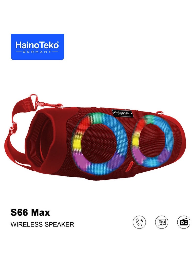 Haino Teko S66 Max Portable Wireless Speaker With High-Quality Audio RGB Lighting For Indoor and Outdoor Red