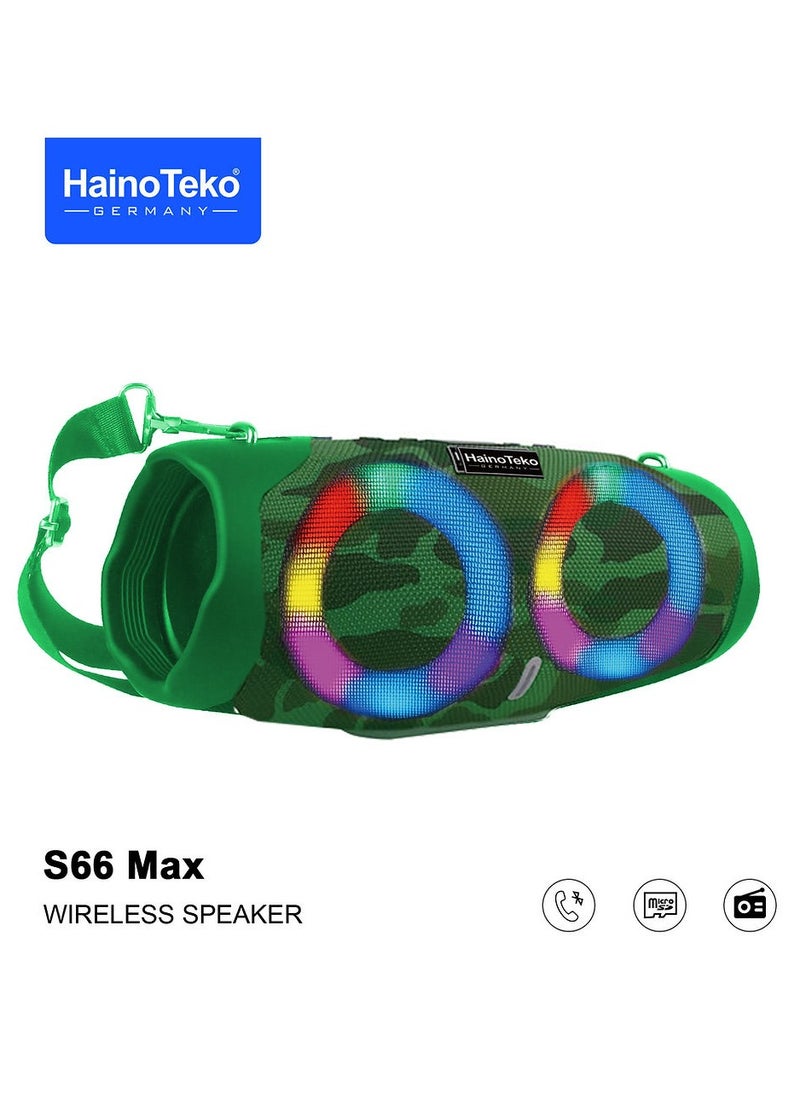 Haino Teko S66 Max Portable Wireless Speaker With High-Quality Audio RGB Lighting For Indoor and Outdoor Green