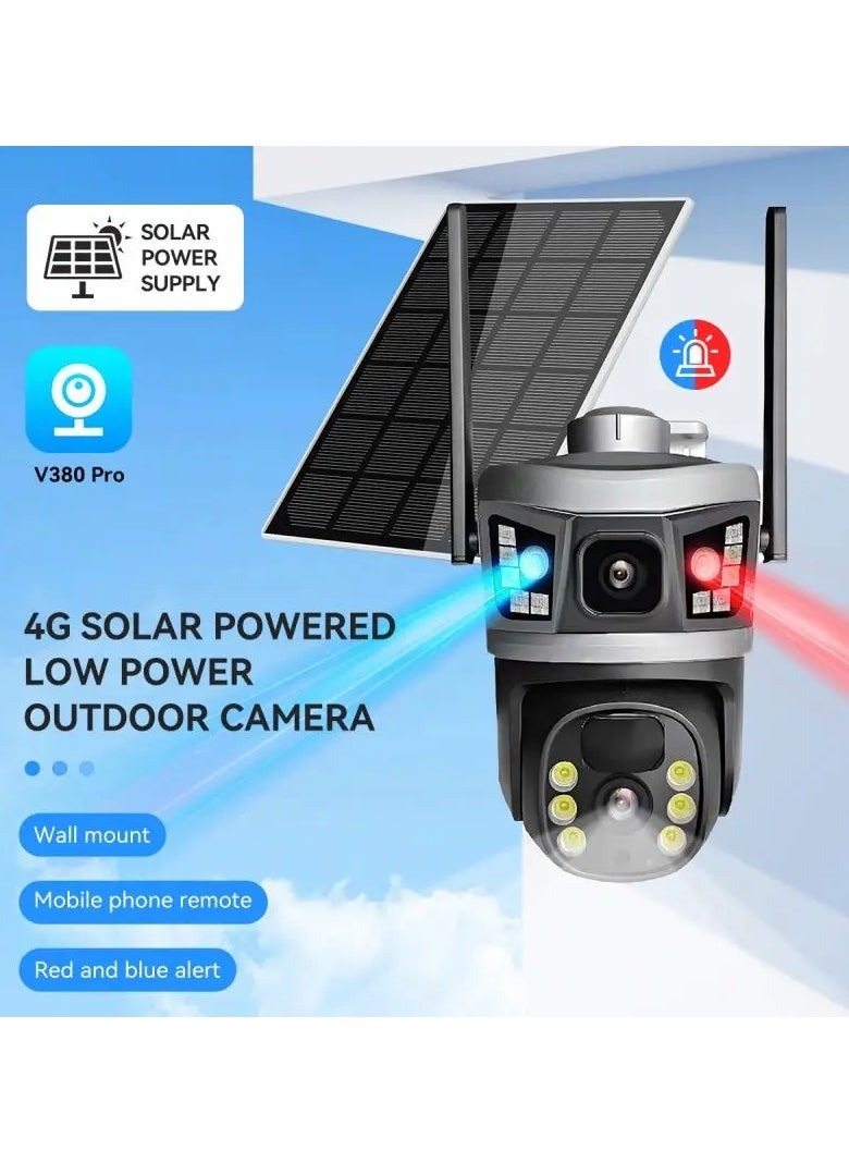 Dual Lens Wireless Solar security Camera V380 WiFi Auto Tracking Outdoor Security Camera  PTZ 4G GSM CCTV Surveillance Security Camera