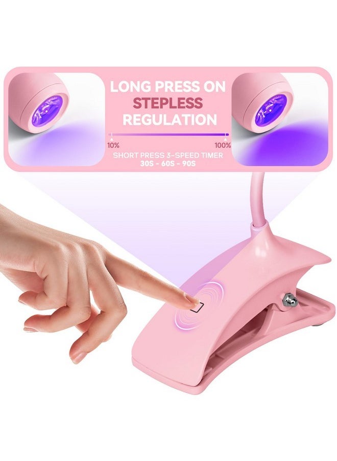 Gel X Lamp Portable Gooseneck Uv Lamp For Gel Polish 3W Led Nail Lamp Plug-In Uv Light For Nails Touch Control Professional Nail Tips Art Diy Manicure Home Salon (Pink)