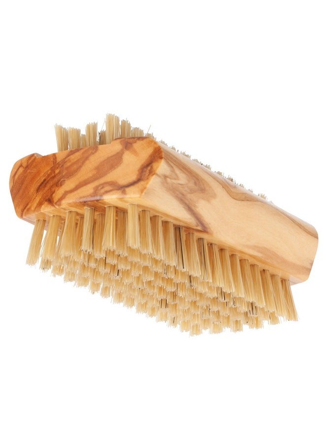 Natural Pig Bristle Nail Brush With Waxed Olive Wood Handle, 3-3/4-Inches