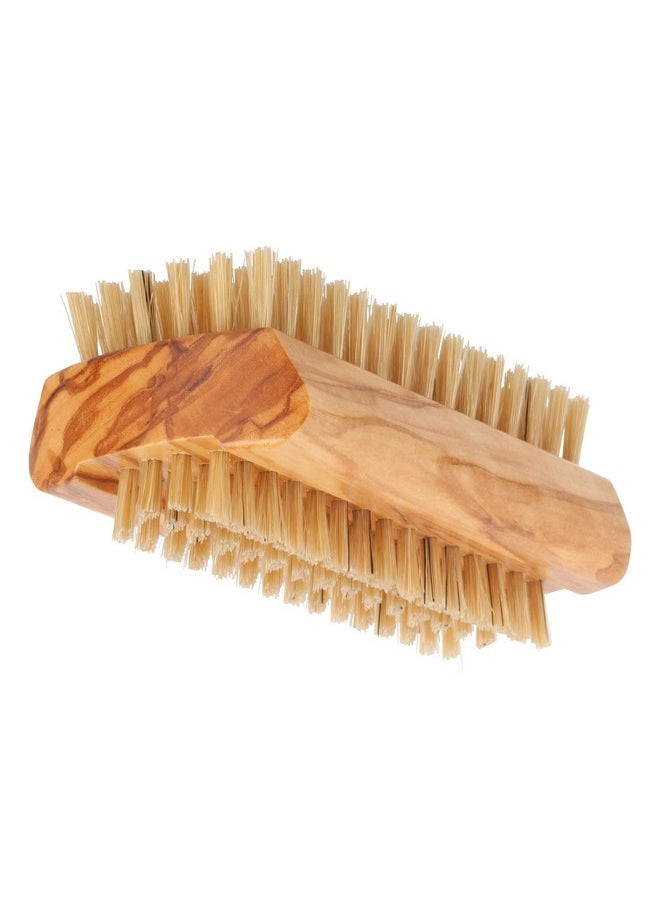 Natural Pig Bristle Nail Brush With Waxed Olive Wood Handle, 3-3/4-Inches