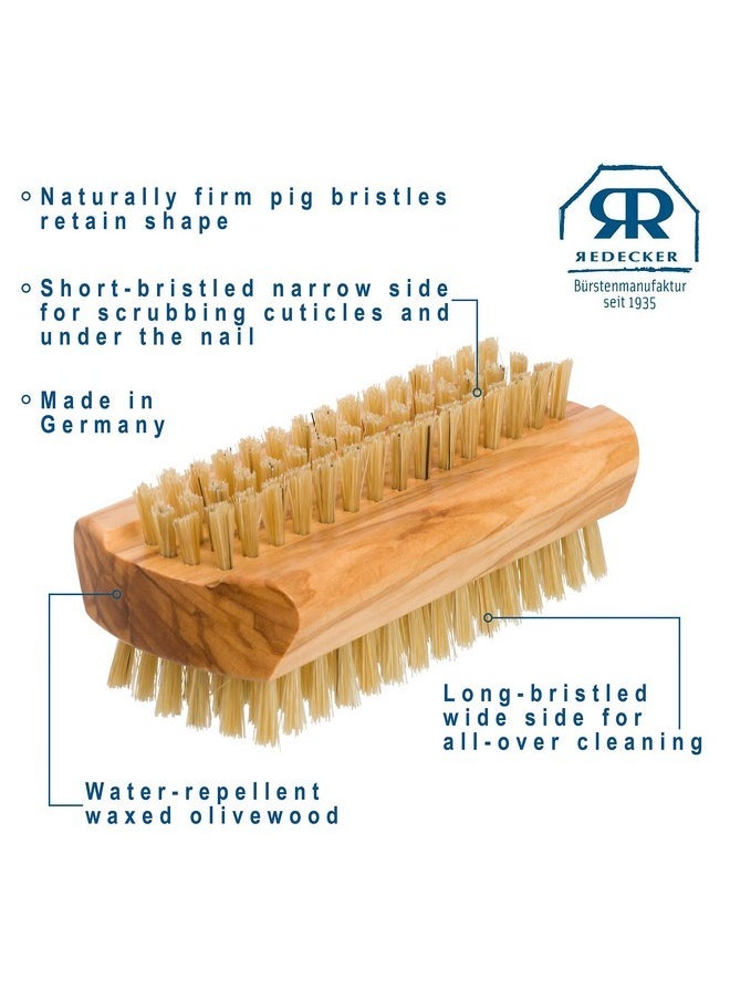 Natural Pig Bristle Nail Brush With Waxed Olive Wood Handle, 3-3/4-Inches