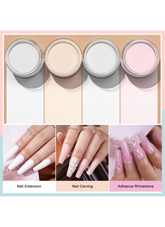 Morovan Acrylic Nail Powder Set: 4 Colors Clear Nude Pink White Acrylic Powder Colored Acrylic Nail Powder for Acrylic Nail Extension Carving