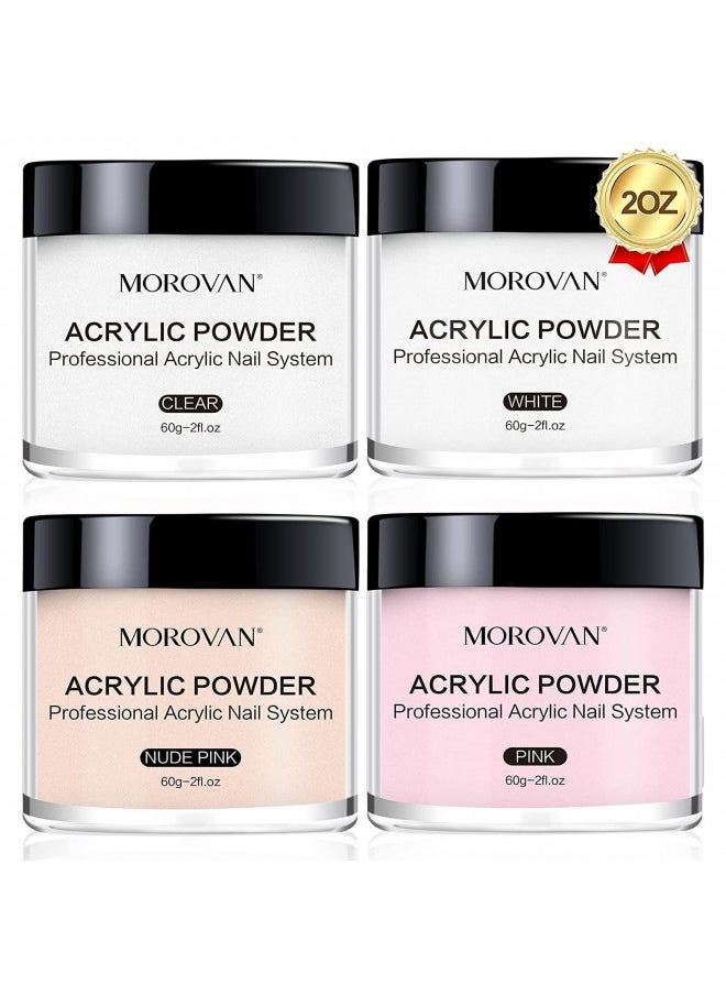 Morovan Acrylic Nail Powder Set: 4 Colors Clear Nude Pink White Acrylic Powder Colored Acrylic Nail Powder for Acrylic Nail Extension Carving