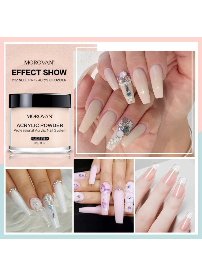 Morovan Acrylic Nail Powder Set: 4 Colors Clear Nude Pink White Acrylic Powder Colored Acrylic Nail Powder for Acrylic Nail Extension Carving