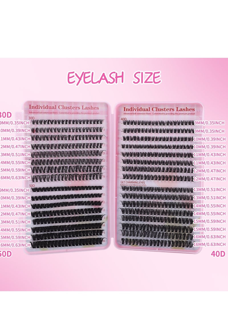 4 Styles DIY Eyelash Extension Kit 640 Clusters, 9-16mm Mixed Individual Lashes Cluster, Natural Curl Personal Eyelash Set, Segmented False Eyelashes, Thick Eyelashes