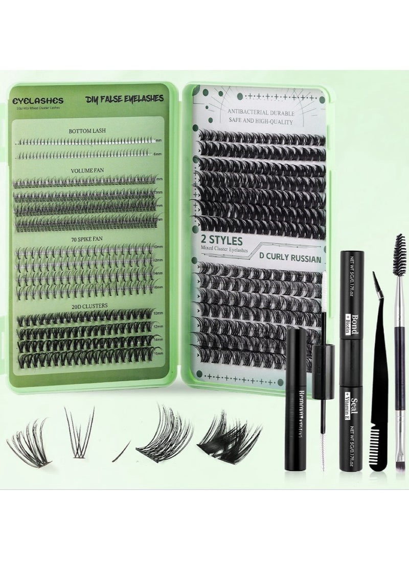 4 Styles DIY Eyelash Extension Kit 551 Clusters, 10-16mm Mixed Individual Lashes Cluster, Natural Curl Personal Eyelash Set, Segmented False Eyelashes, Thick Eyelashes