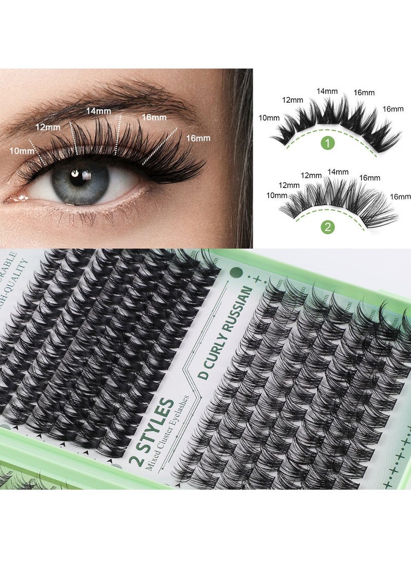 4 Styles DIY Eyelash Extension Kit 551 Clusters, 10-16mm Mixed Individual Lashes Cluster, Natural Curl Personal Eyelash Set, Segmented False Eyelashes, Thick Eyelashes