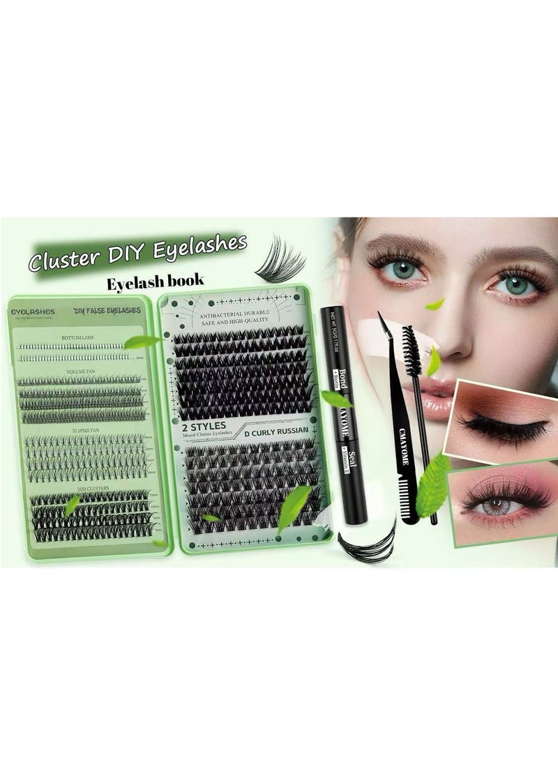 4 Styles DIY Eyelash Extension Kit 551 Clusters, 10-16mm Mixed Individual Lashes Cluster, Natural Curl Personal Eyelash Set, Segmented False Eyelashes, Thick Eyelashes