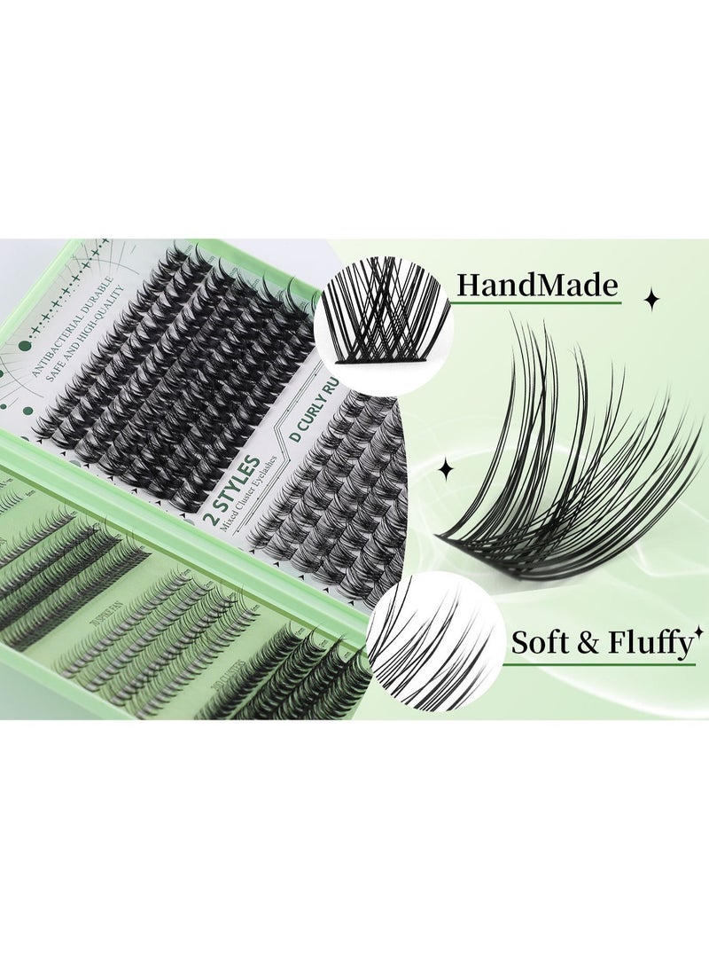 4 Styles DIY Eyelash Extension Kit 551 Clusters, 10-16mm Mixed Individual Lashes Cluster, Natural Curl Personal Eyelash Set, Segmented False Eyelashes, Thick Eyelashes