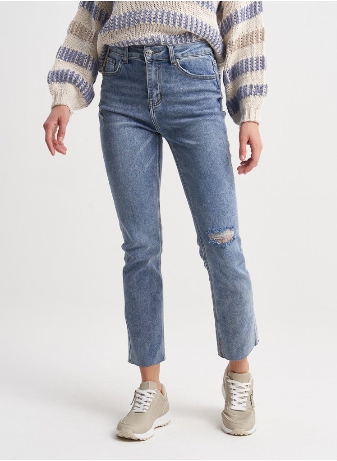 Distressed Slim-Fit Blue Jeans